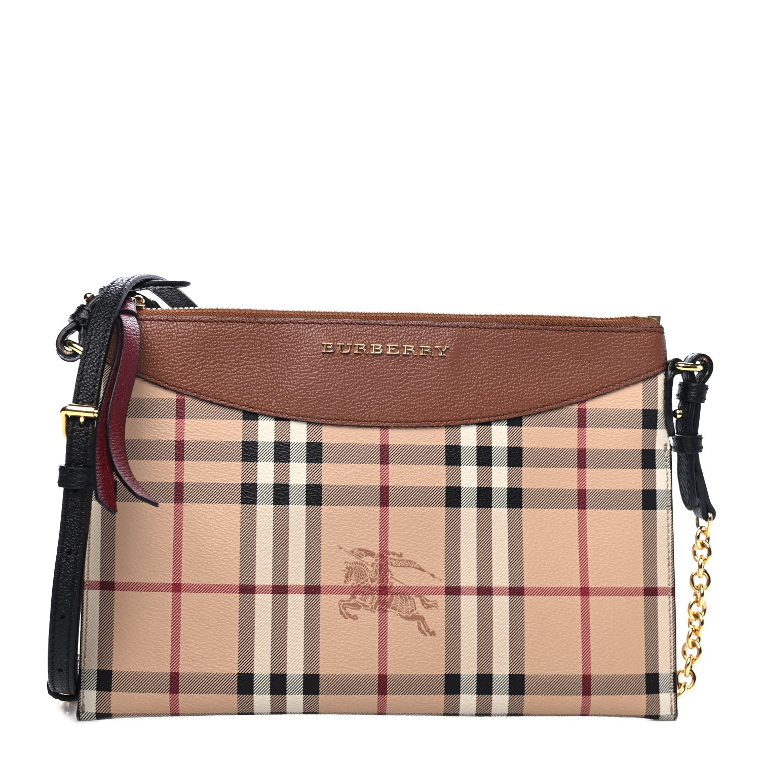 Burberry Haymarket Check Peyton Crossbody Clutch Bag Toffee 1 of 4