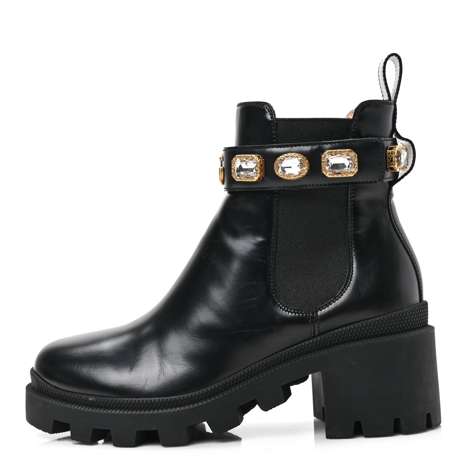 Gucci Calfskin Crystal GG Trip Chelsea Ankle Boots 36.5 Black 1 of 9