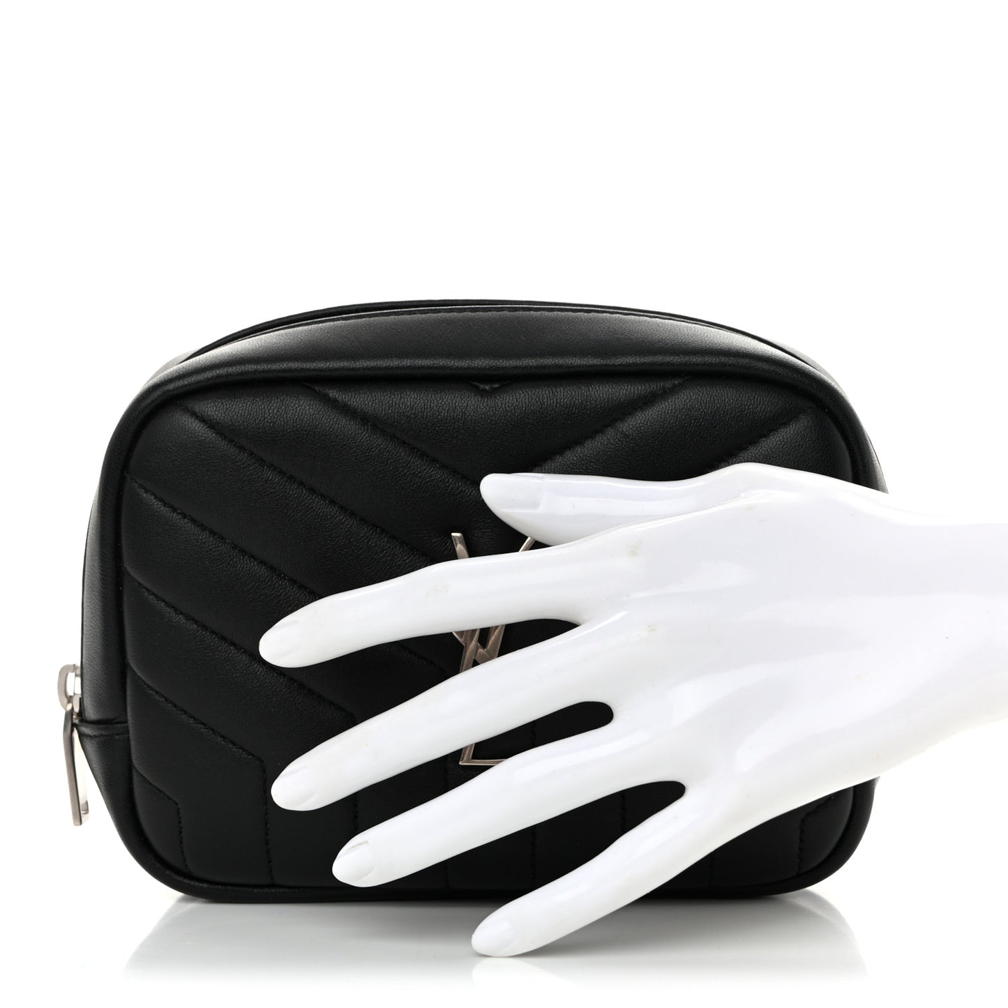 Lambskin Y Quilted Monogram Loulou Cosmetic Case Black