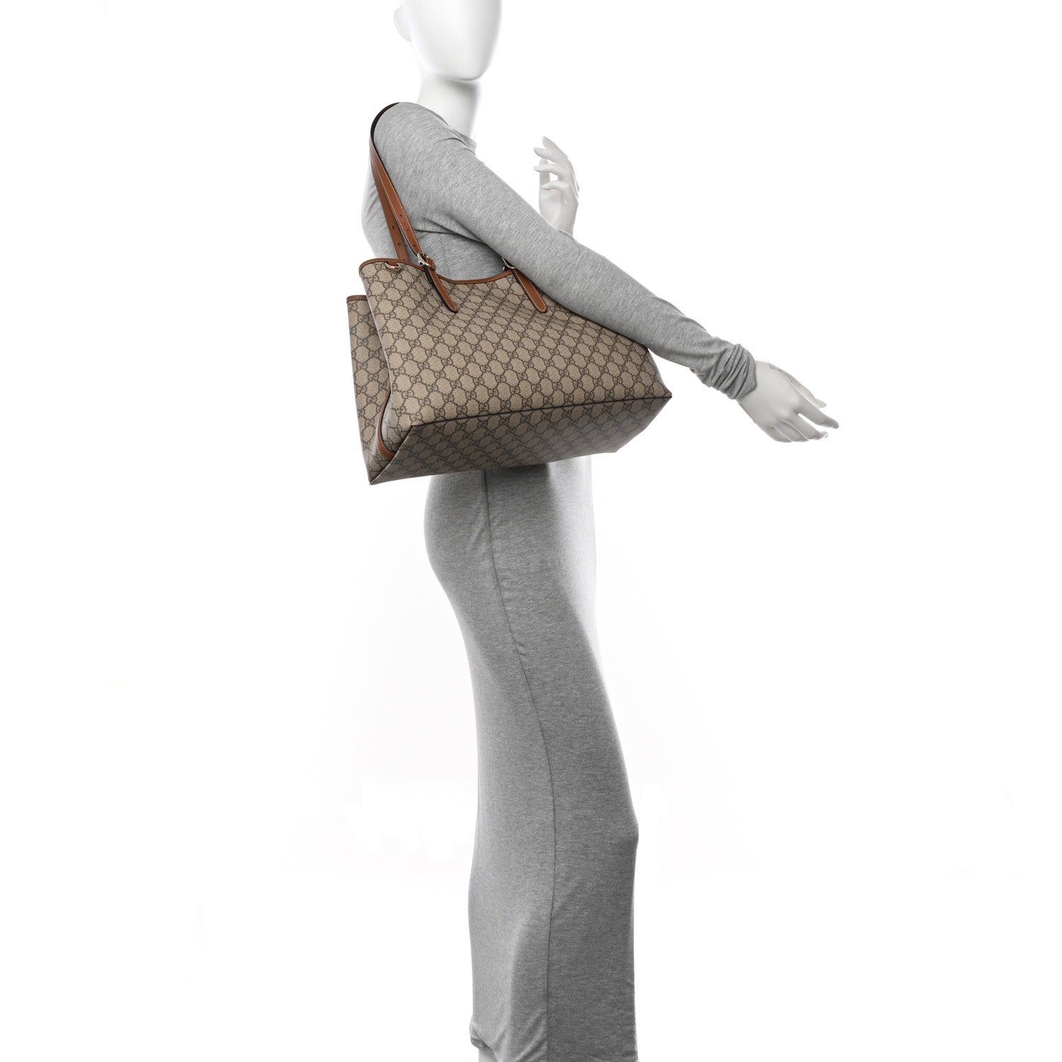 Gucci GG Supreme Monogram Emblem Large Tote Bag Beige Dark Brown 2 of 11