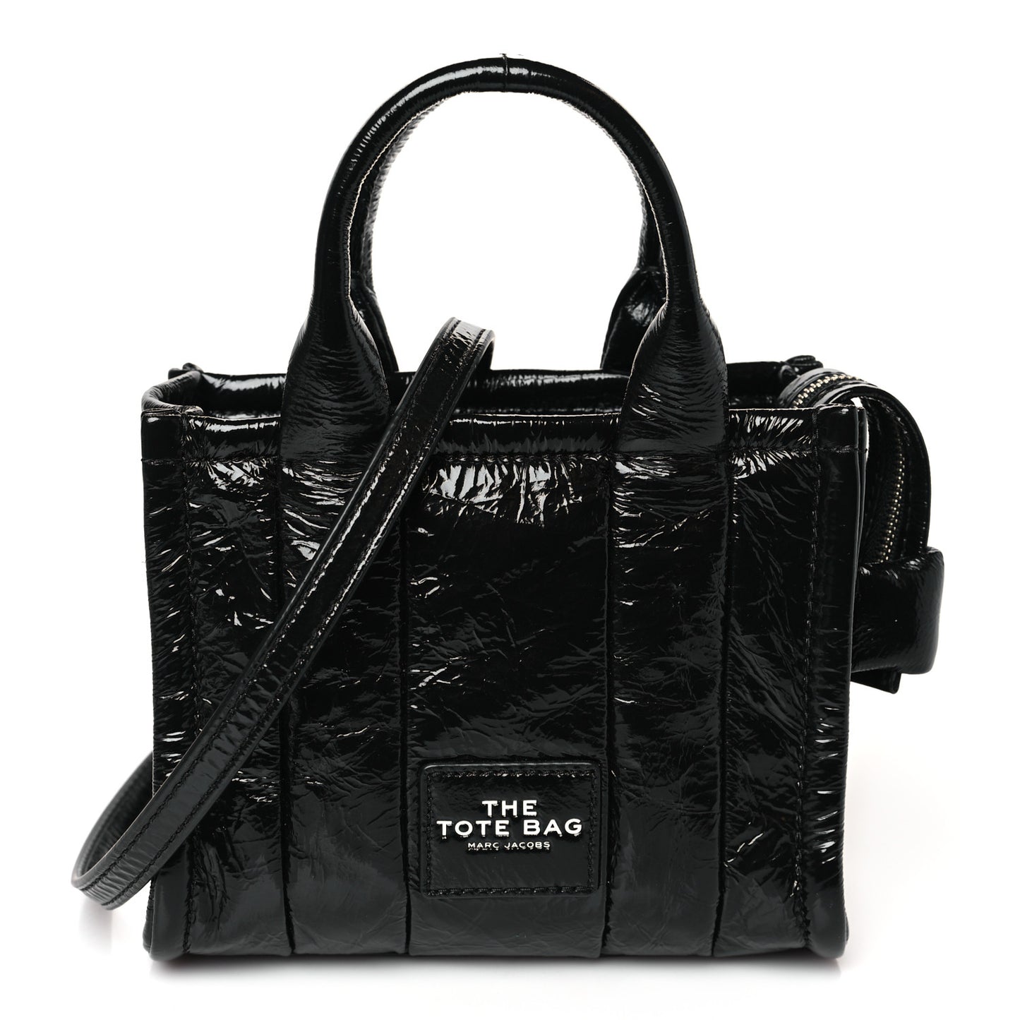 Shiny Crinkled Calfskin Mini The Tote Bag Black
