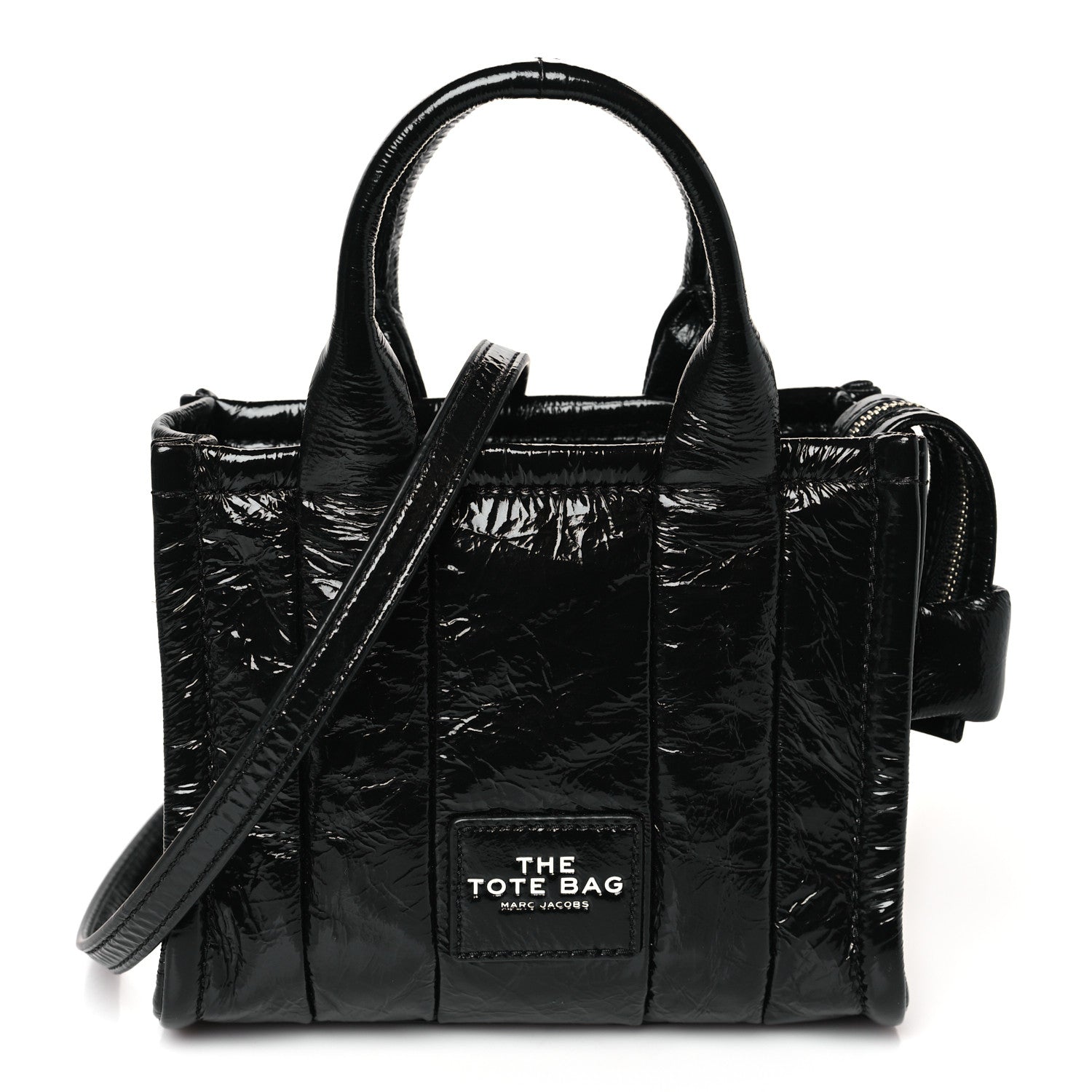 Marc Jacobs Shiny Crinkled Calfskin Mini The Tote Bag Black 1 of 8