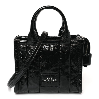 Marc Jacobs Shiny Crinkled Calfskin Mini The Tote Bag Black 1 of 8