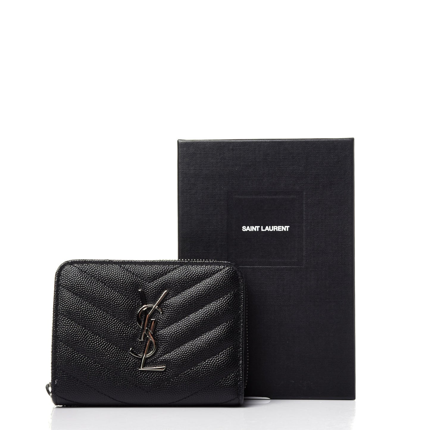 Grain De Poudre Matelasse Chevron Monogram Compact Zip Around Wallet Black
