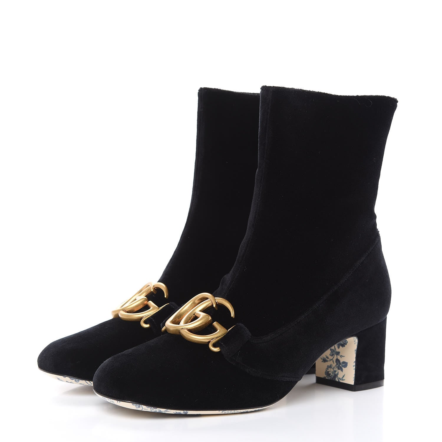 Gucci Softy Velvet Malaga Kid GG Victoire 55mm Ankle Boots 39 Black 3 of 9
