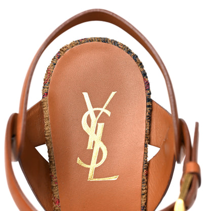 Saint Laurent Calfskin Tapestry Marrakech Tribute 105 Platform Sandals 38.5 Ambra Sapphire 7 of 8