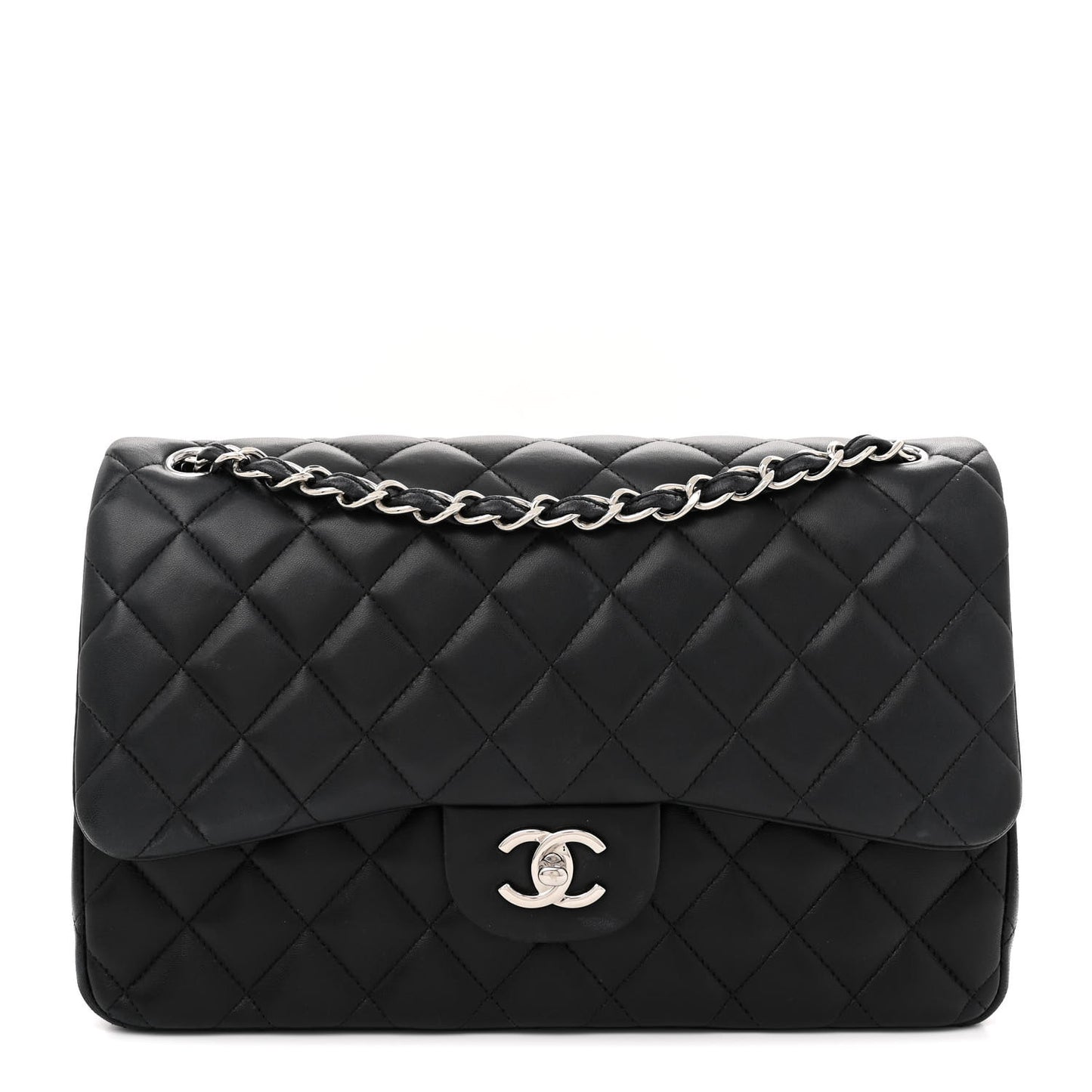 Lambskin Quilted Jumbo Double Flap Black