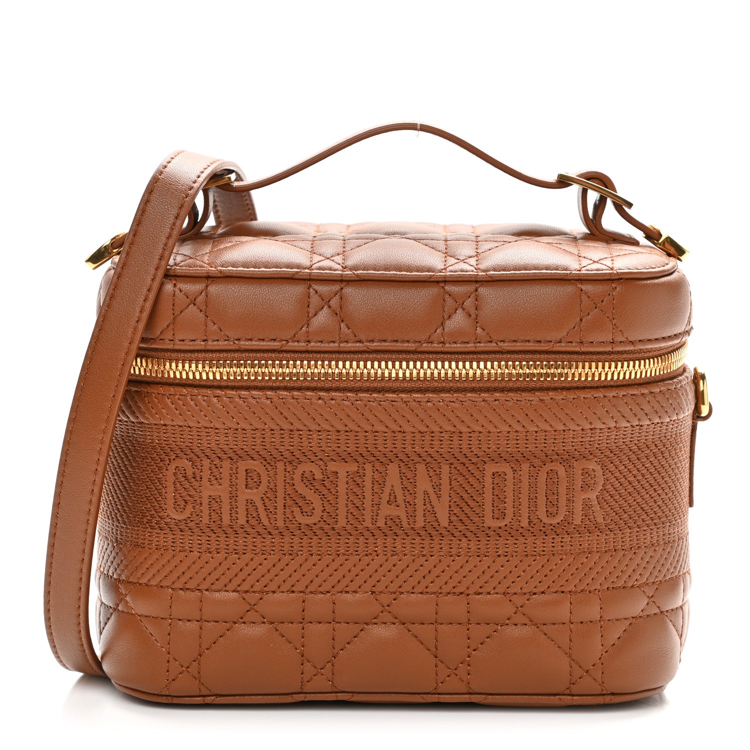 Christian Dior Lambskin Cannage Small Diortravel Vanity Case Cognac 1 of 8