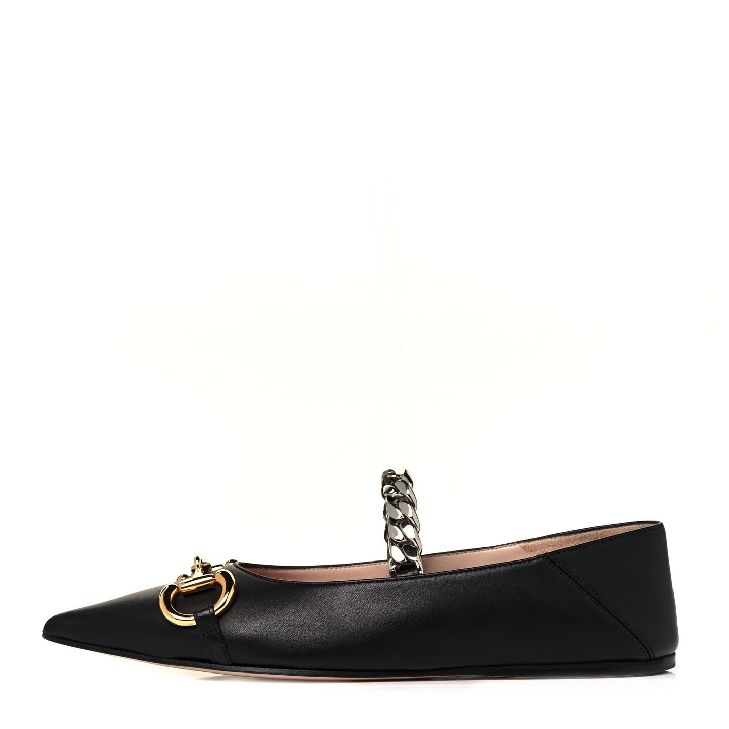 Nappa Lumiere Deva Horsebit Chain Embellished Flats 37.5 Black