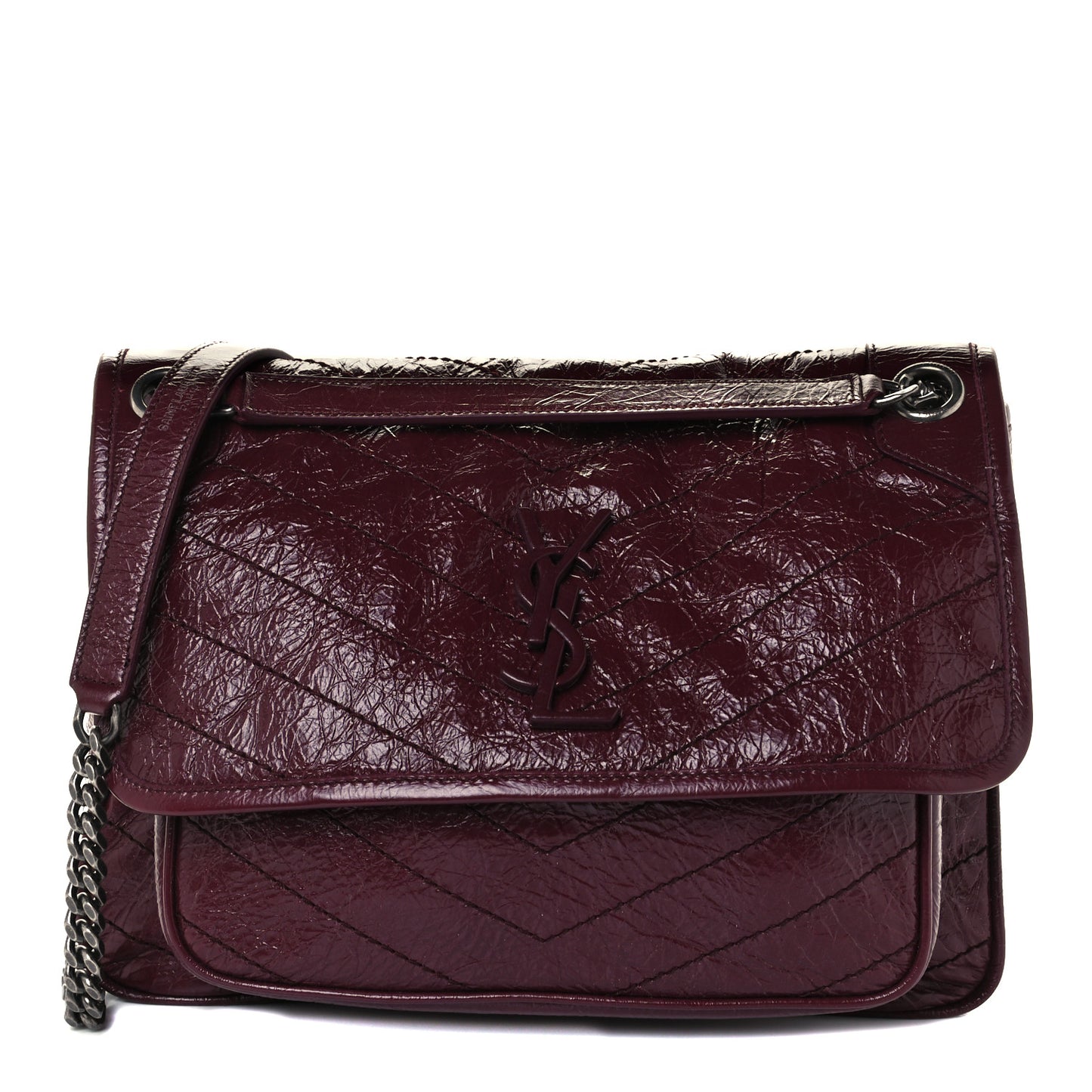Crinkled Calfskin Matelasse Monogram Medium Niki Chain Satchel Rouge Legion