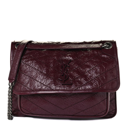 Saint Laurent Crinkled Calfskin Matelasse Monogram Medium Niki Chain Satchel Rouge Legion 1 of 10