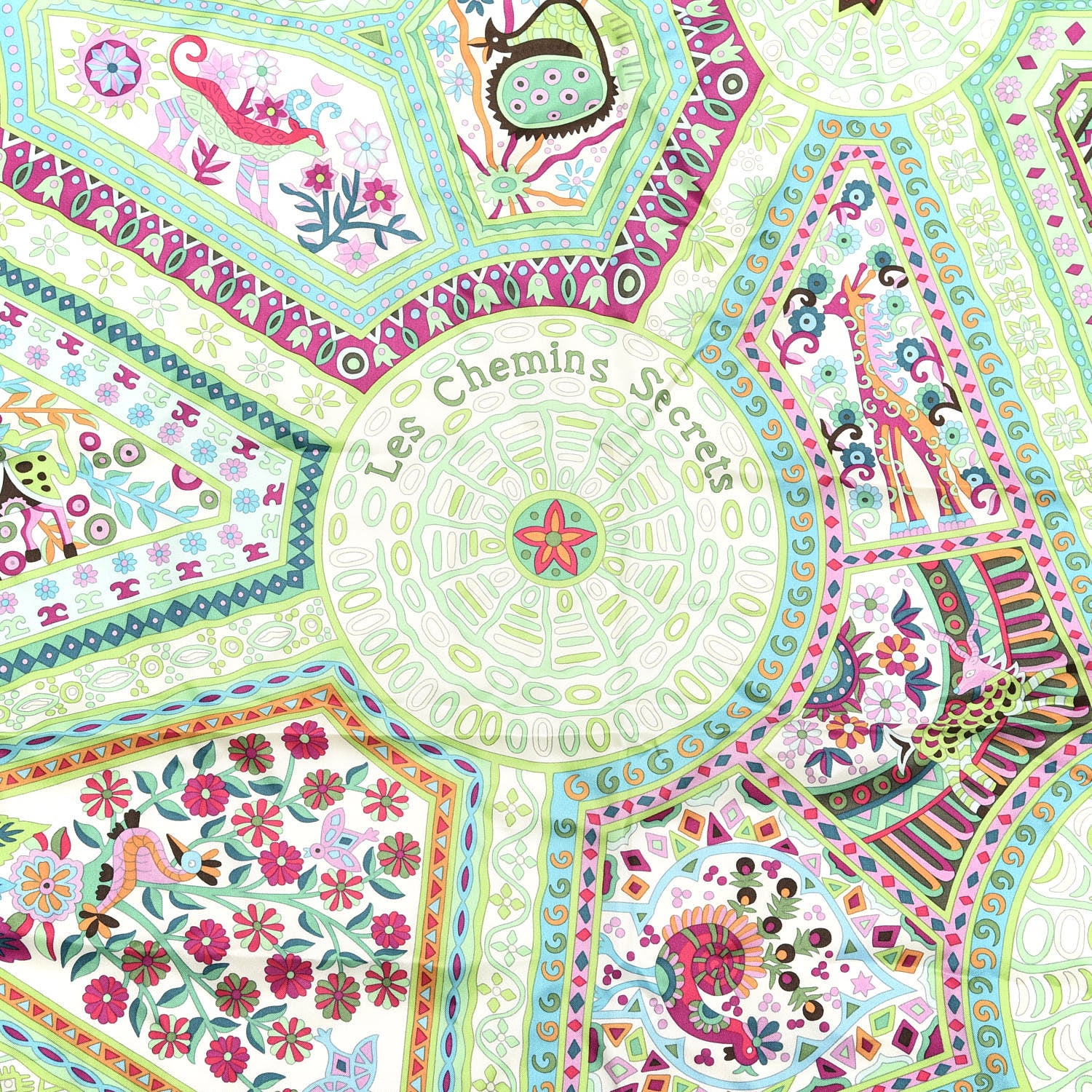 Hermes Silk Les Chemins Secrets Scarf 140 Vert Fuchsia White 4 of 4