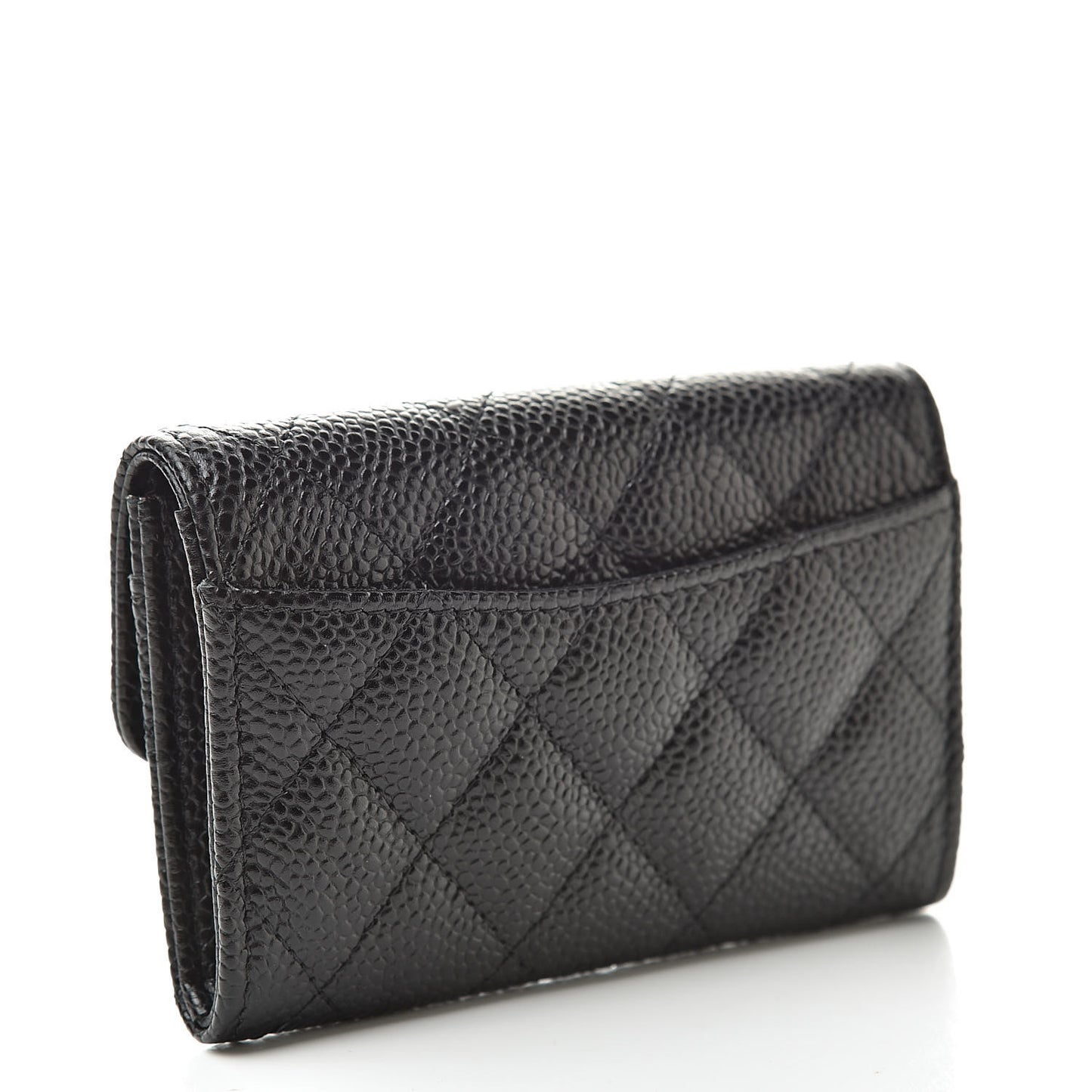Caviar Quilted Flap Card Holder Wallet Black