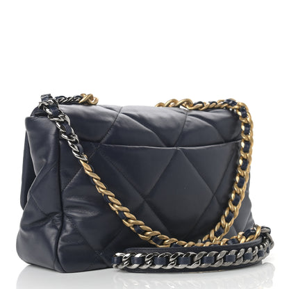 Chanel Goatskin Quilted Large Chanel 19 Flap Navy Blue 3 of 10
