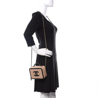 Chanel Caviar Quilted Small CC Filigree Vanity Case Beige Black 2 of 12