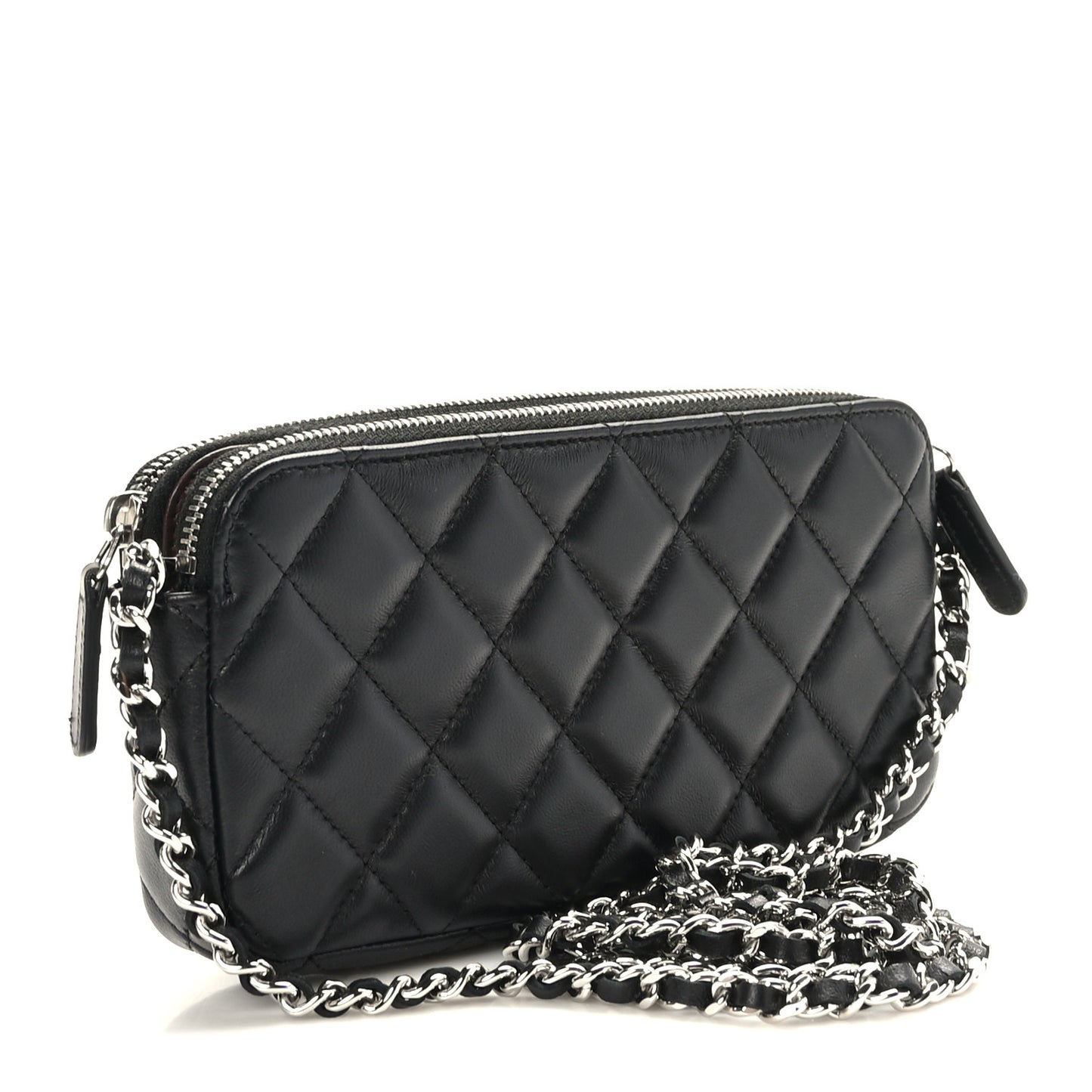 Lambskin Quilted Small Clutch With Chain Black