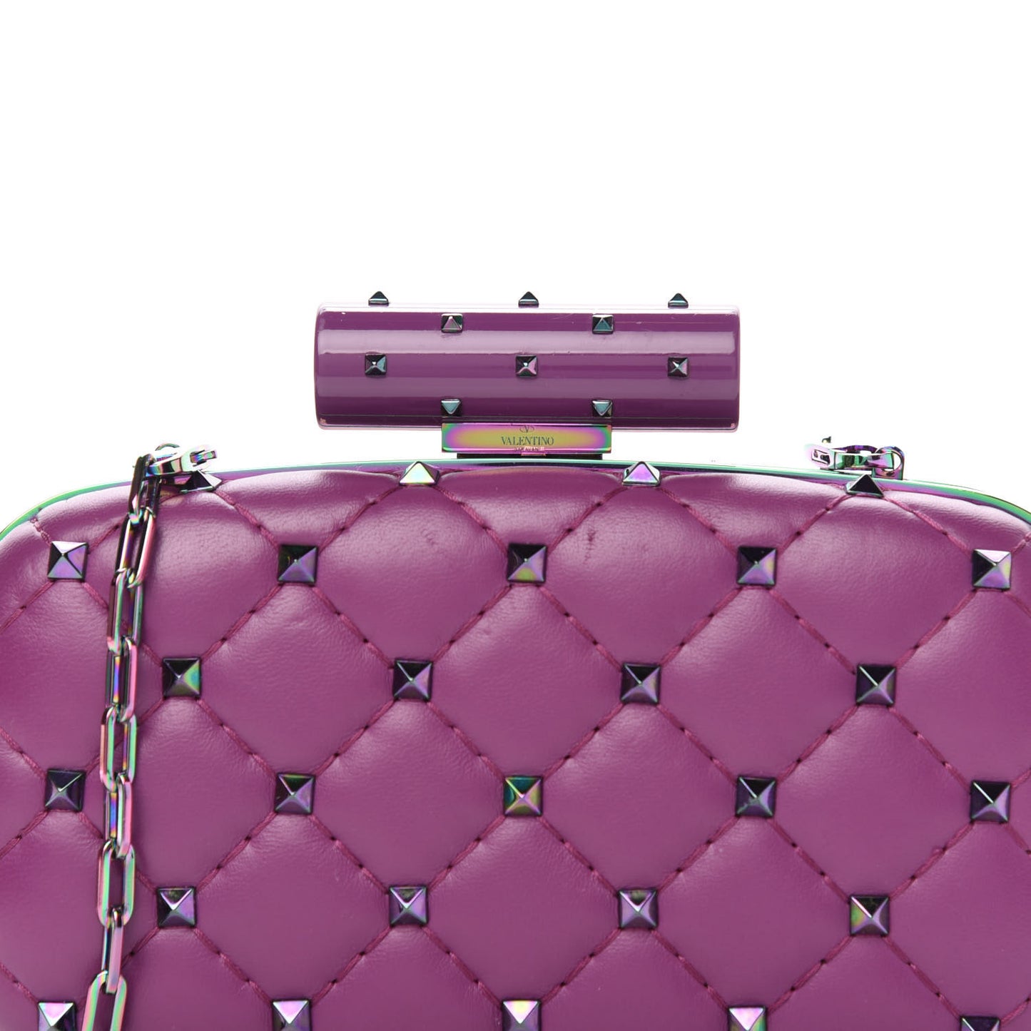 Lambskin Oil Slick Rockstud Spike Minaudiere Clutch Lilla