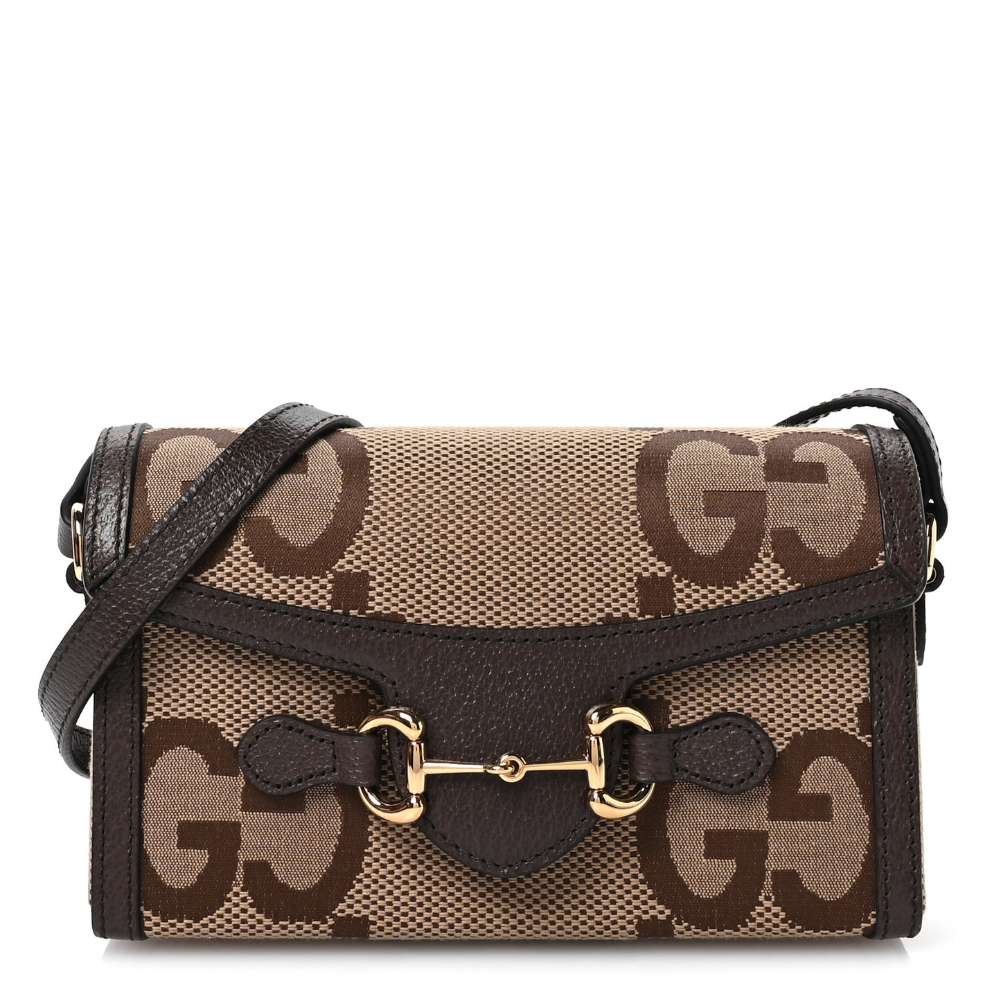 Monogram Jumbo GG Textured Dollar Calfskin Mini Horsebit 1955 Shoulder Bag Camel Ebony New Acero