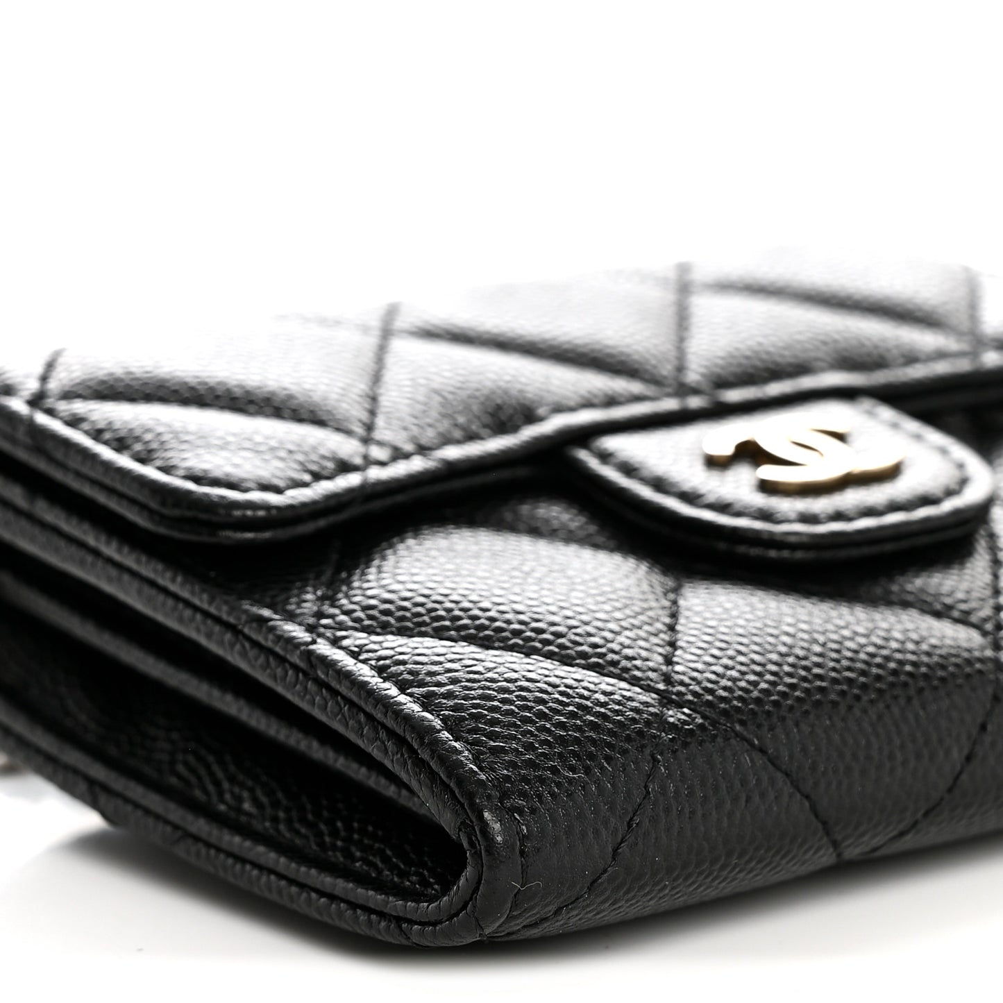 Caviar Quilted Flap Card Holder On Chain Black