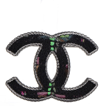 Chanel Ruthenium Tweed CC Brooch Black Multicolor 1 of 8