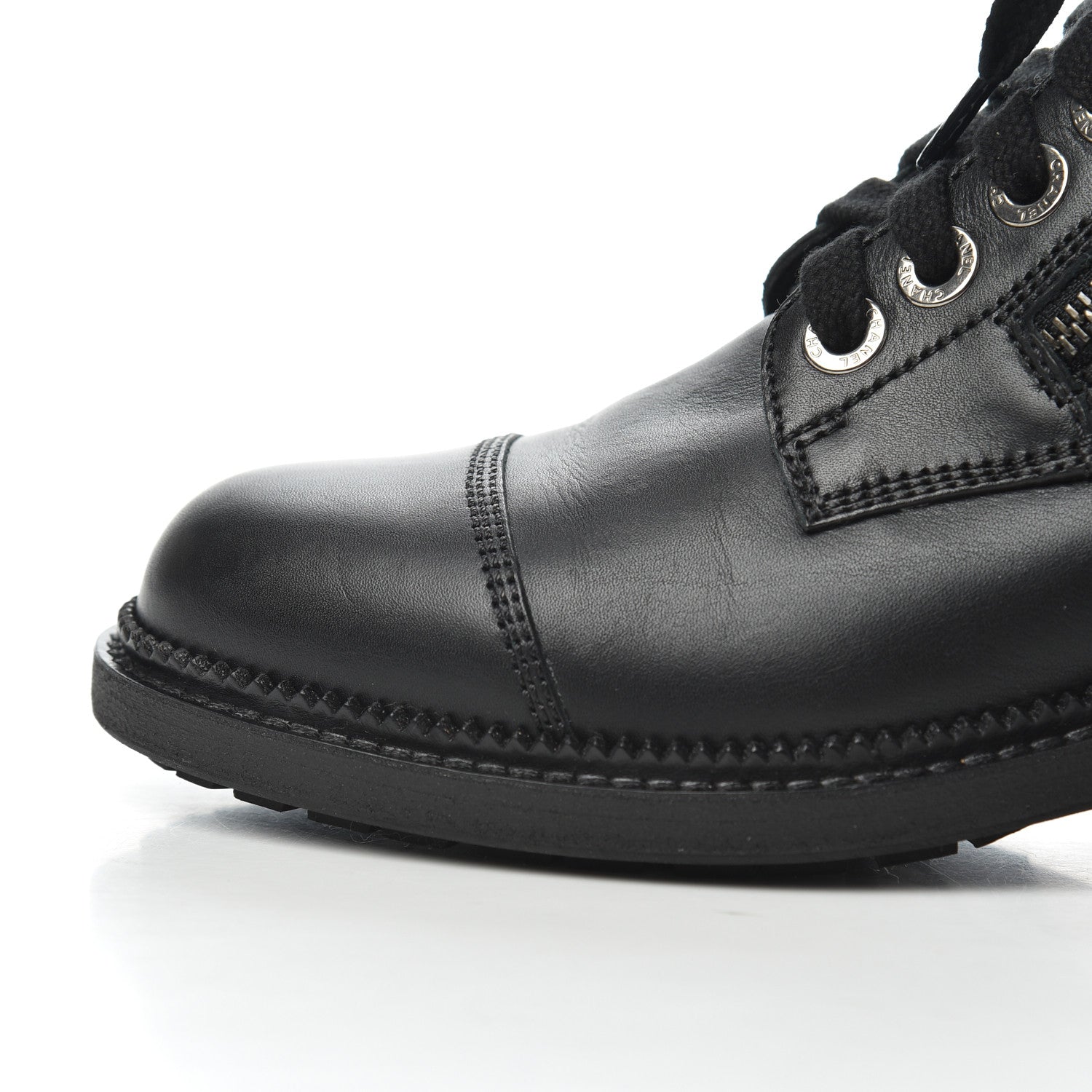 Chanel Calfskin Quilted Lace Up Combat Boots 37 Black 13 of 19