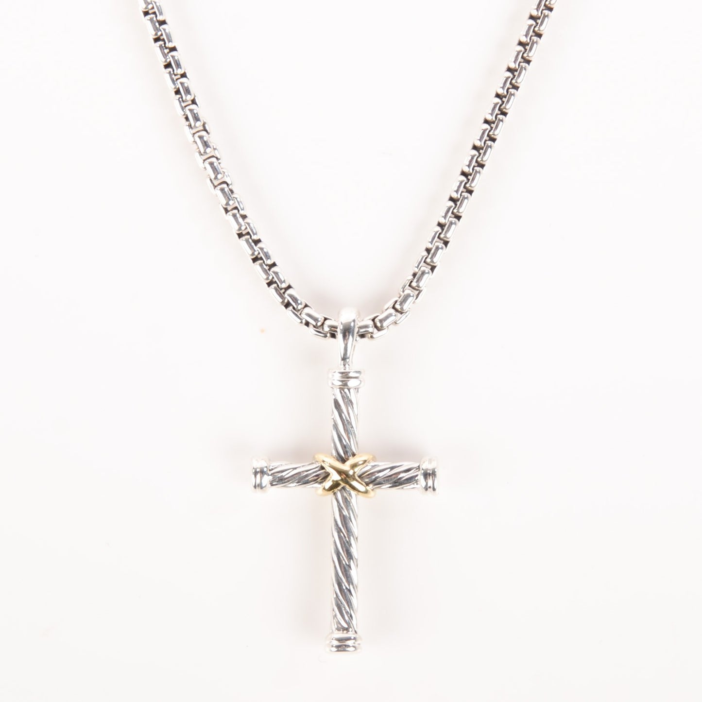 Sterling Silver 18K Gold 36mm X Cross Necklace