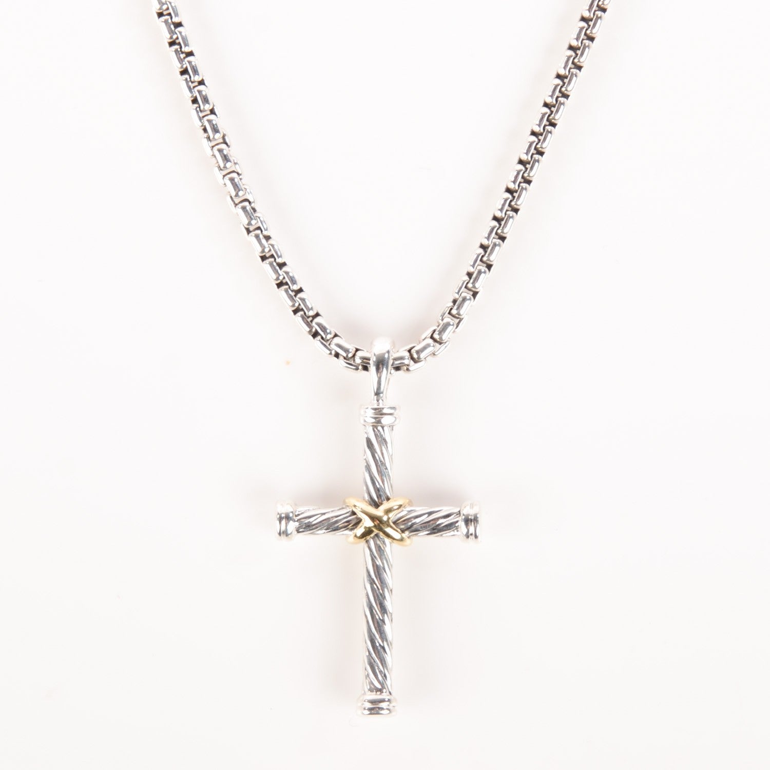 David Yurman Sterling Silver 18K Gold 36mm X Cross Necklace 3 of 7