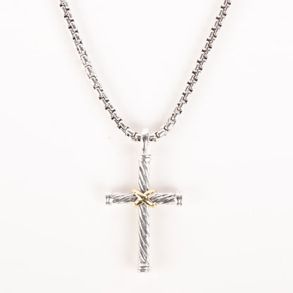 David Yurman Sterling Silver 18K Gold 36mm X Cross Necklace 3 of 7