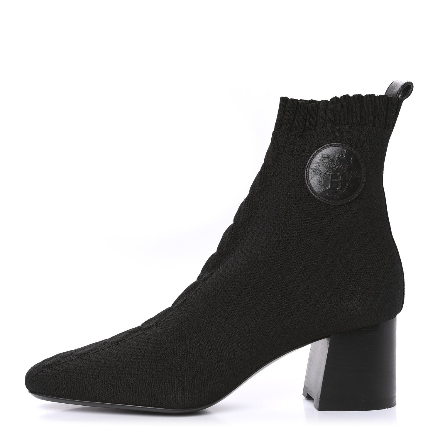 Hermes Knit Calfskin Volver Ankle Boots 39 Black 1 of 8