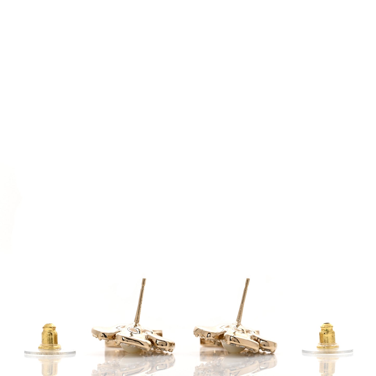 Pearl Crystal CC Flower Drop Earrings Gold White