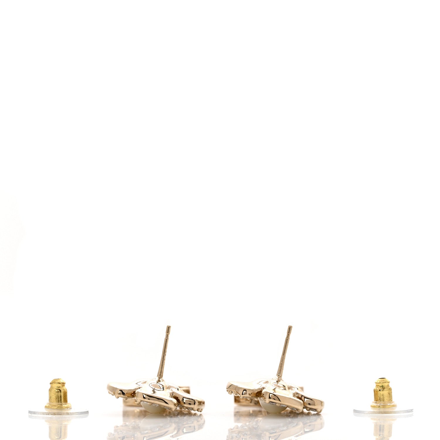 Chanel Pearl Crystal CC Flower Drop Earrings Gold White 3 of 4