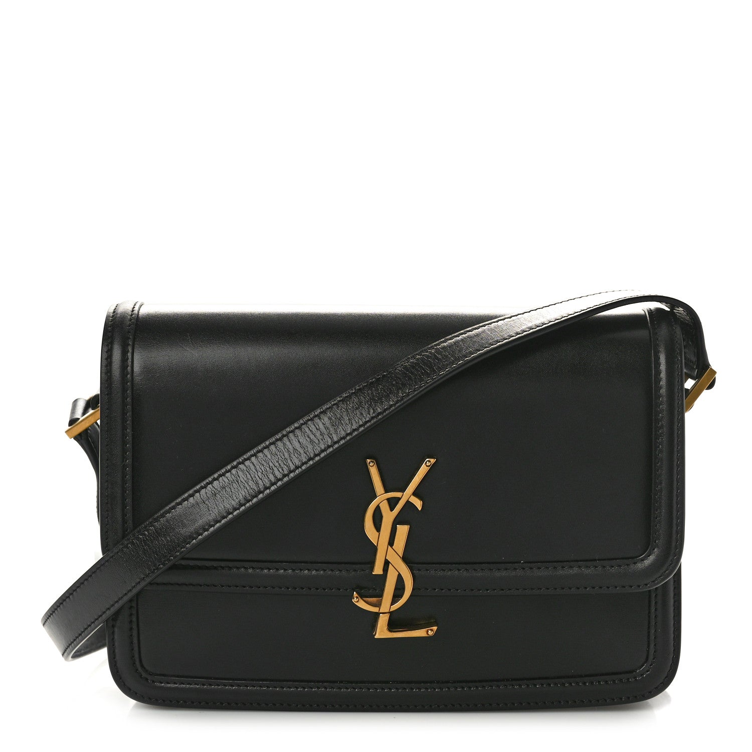 Saint Laurent Box Calfskin Monogram Medium Solferino Satchel Black 1 of 9