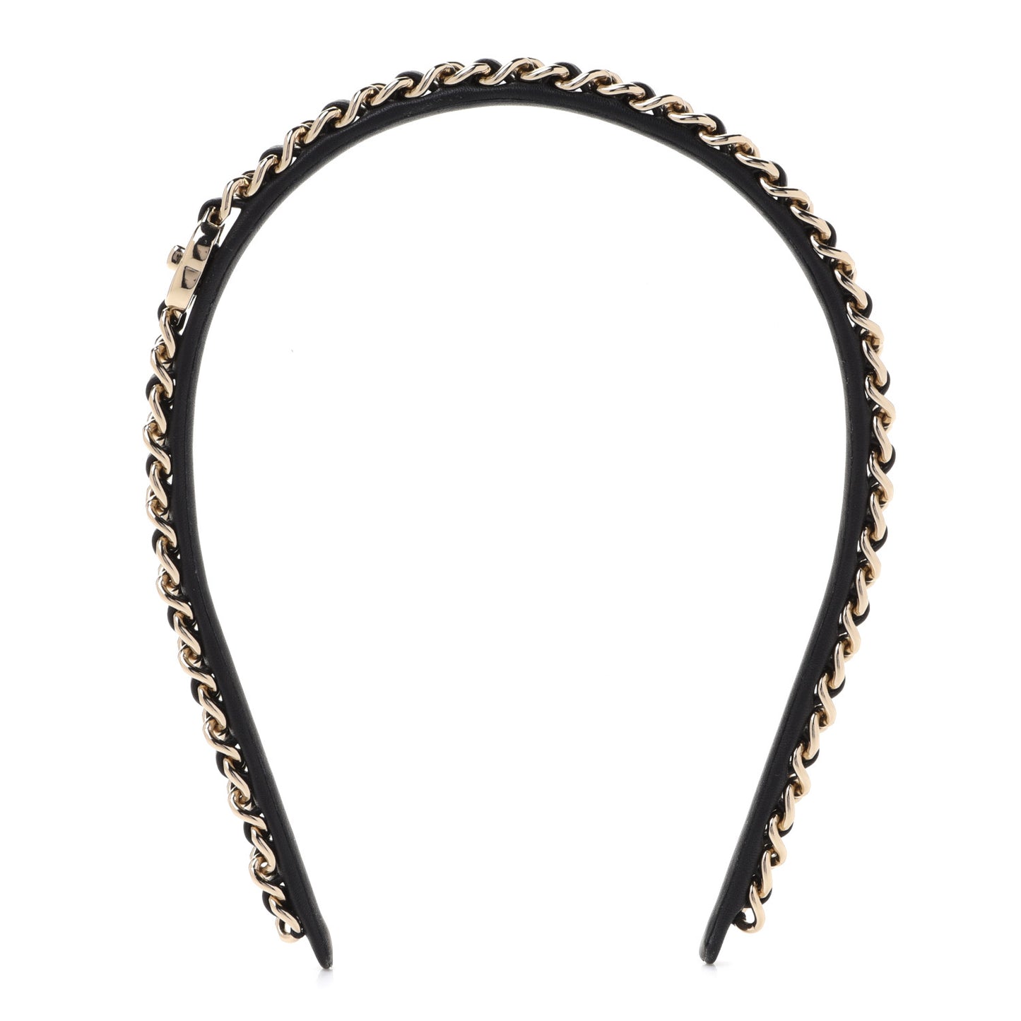 Metal Lambskin CC Turnlock Chain Headband Gold Black