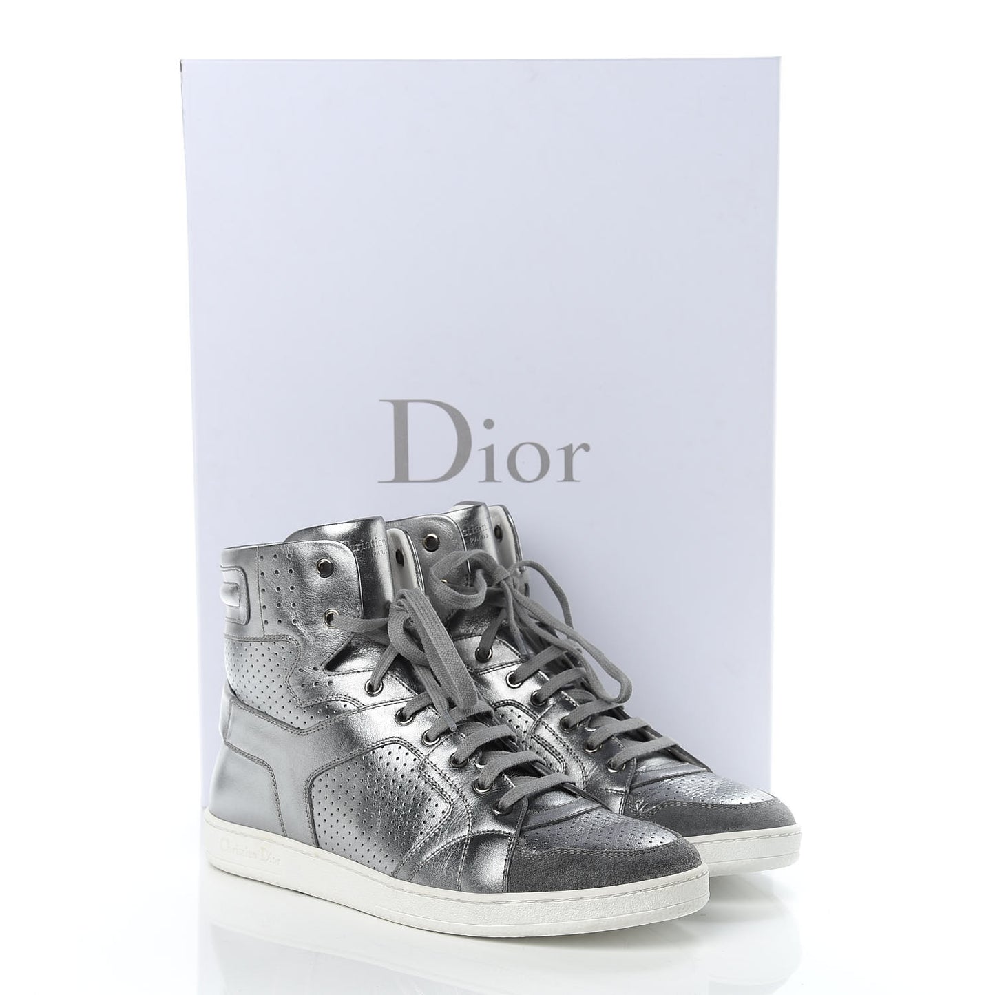 Metallic Calfskin Hip-Dior High Top Sneakers 39 Steel
