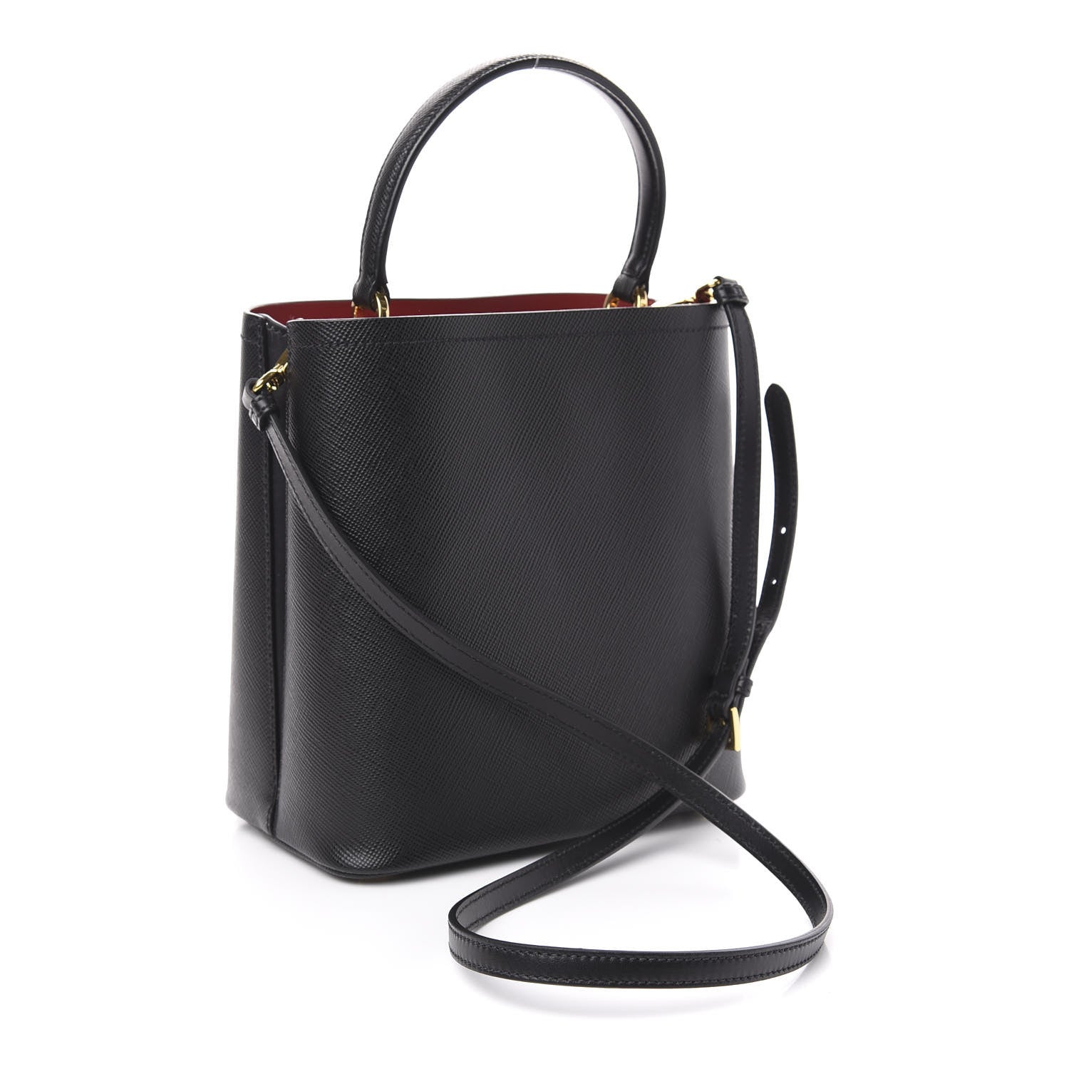 Prada Saffiano Cuir Medium Panier Bucket Bag Black Fuoco 4 of 10