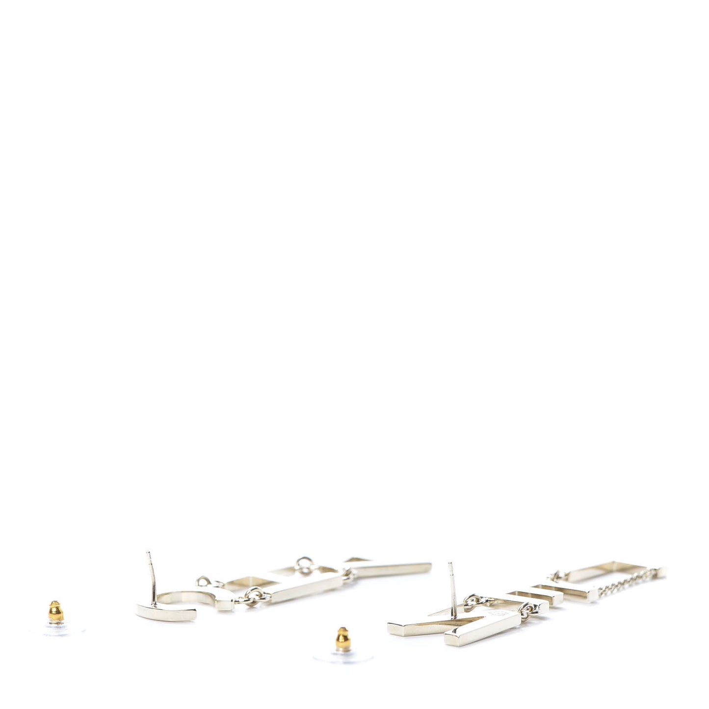 Metal Cha-Nel Logo Drop Earrings Gold