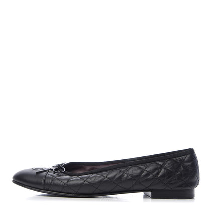 Chanel Aged Calfskin Quilted Cap Toe Ballerina Flats 41 Black 1 of 12