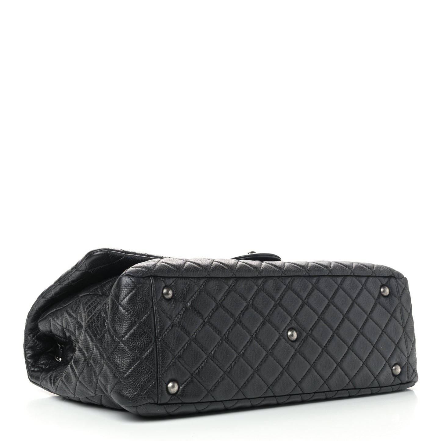Calfskin Quilted XXL Travel Flap Bag Black