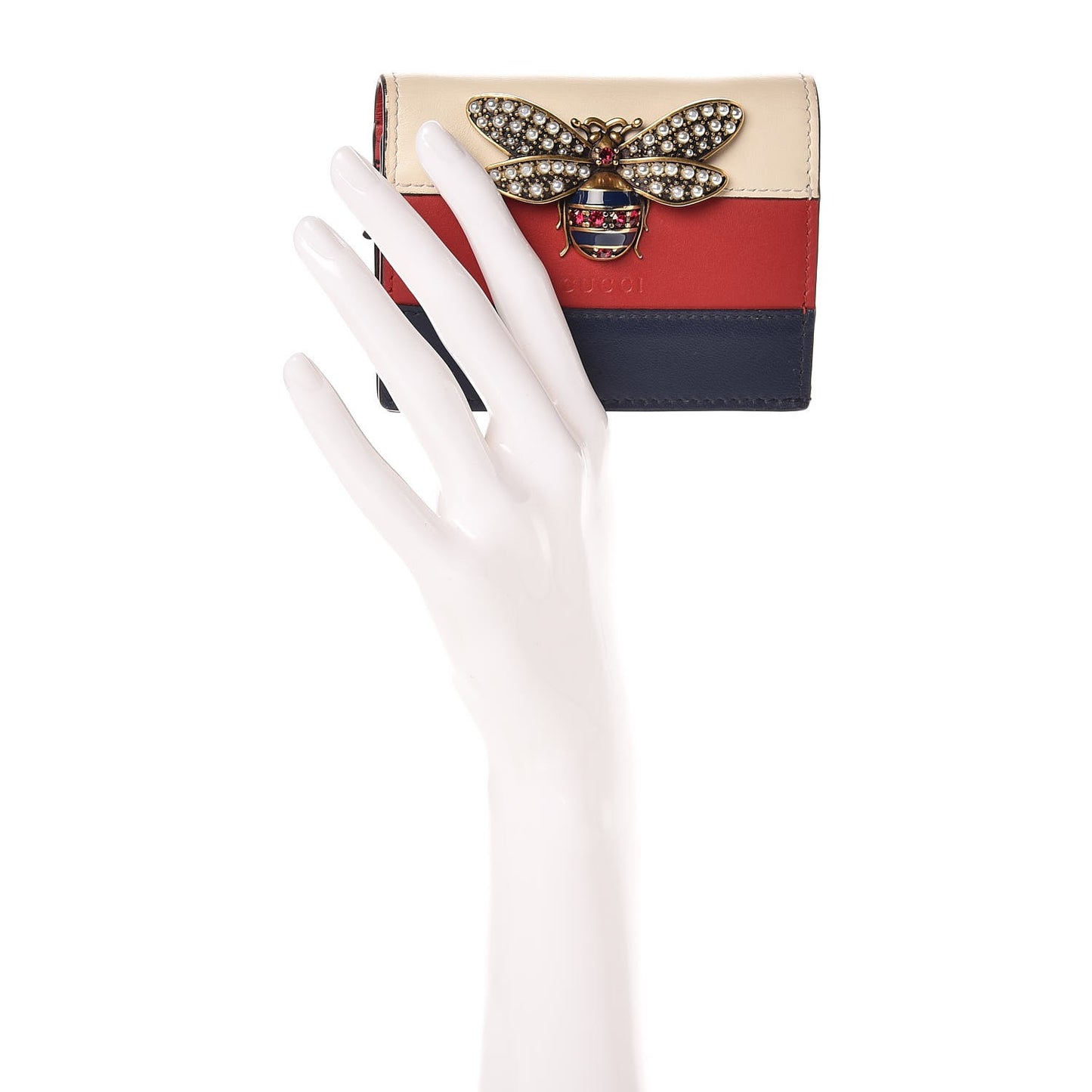Calfskin Queen Margaret Card Case Wallet Blue Agata Hibiscus Red Mystic White