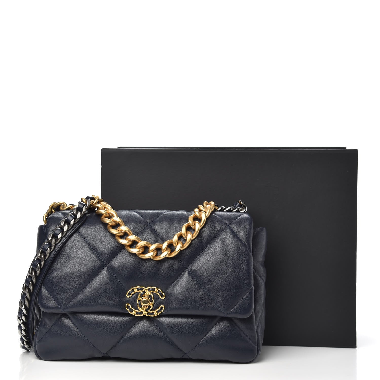 Chanel Lambskin Quilted Large Chanel 19 Flap Navy Blue 10 of 10