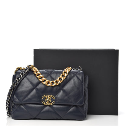 Chanel Lambskin Quilted Large Chanel 19 Flap Navy Blue 10 of 10