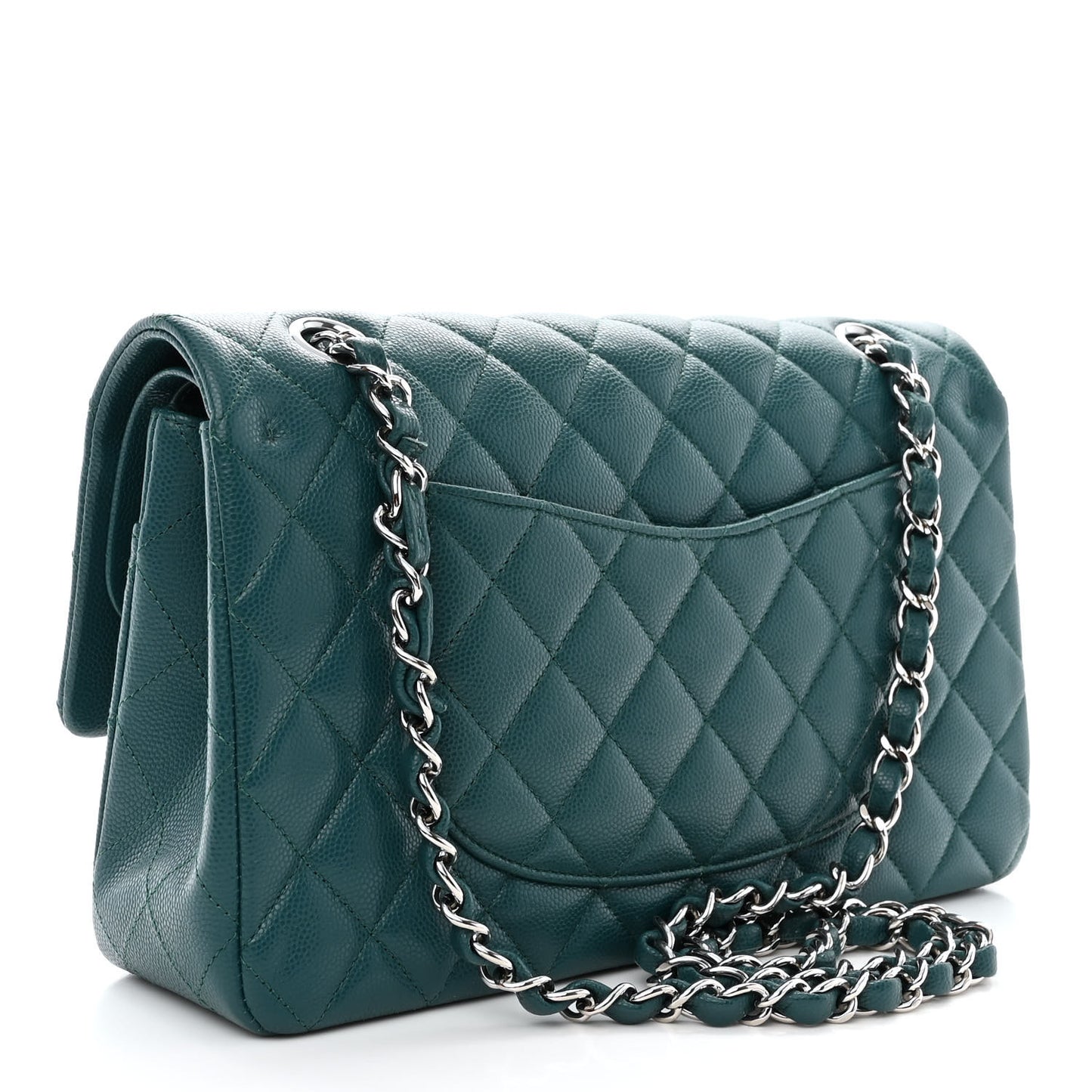 Caviar Quilted Medium Double Flap Dark Turquoise