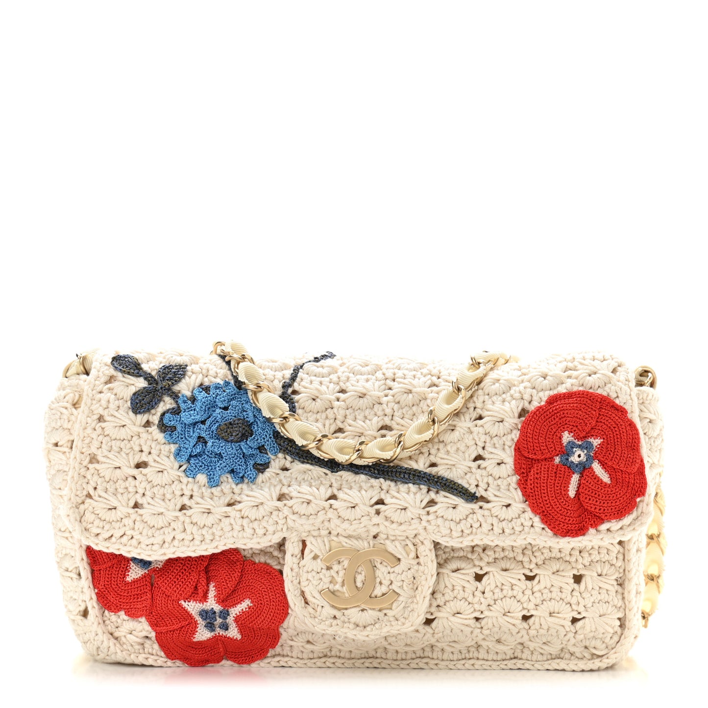 Crochet Camellia Small Flap Ivory