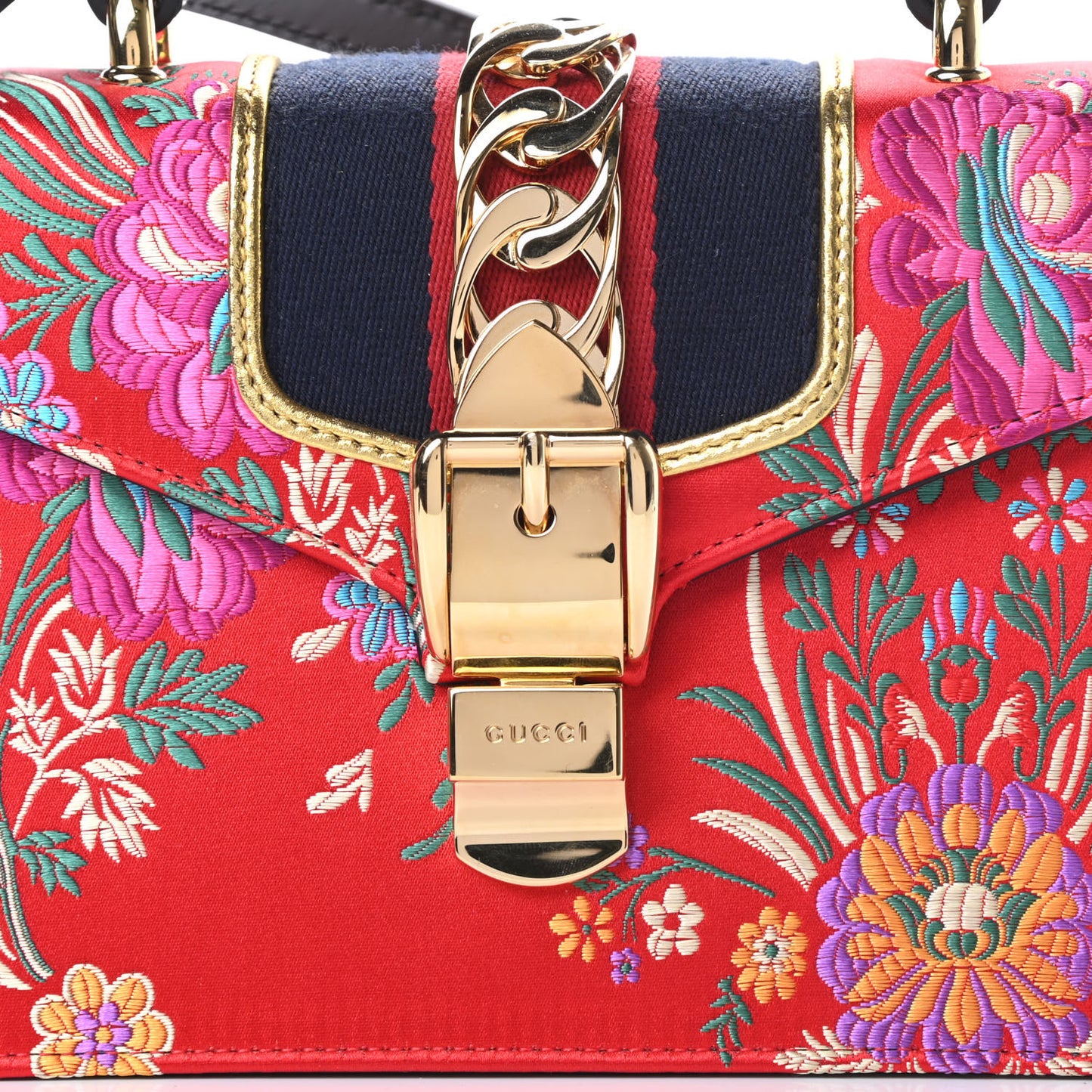 Jacquard Floral Mini Sylvie Top Handle Bag Red Multicolor Black