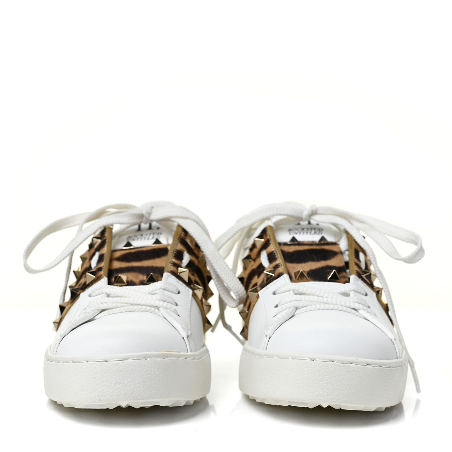 Calfskin Calf Hair Untitled Rockstud Open Sneakers 37.5 Bianco