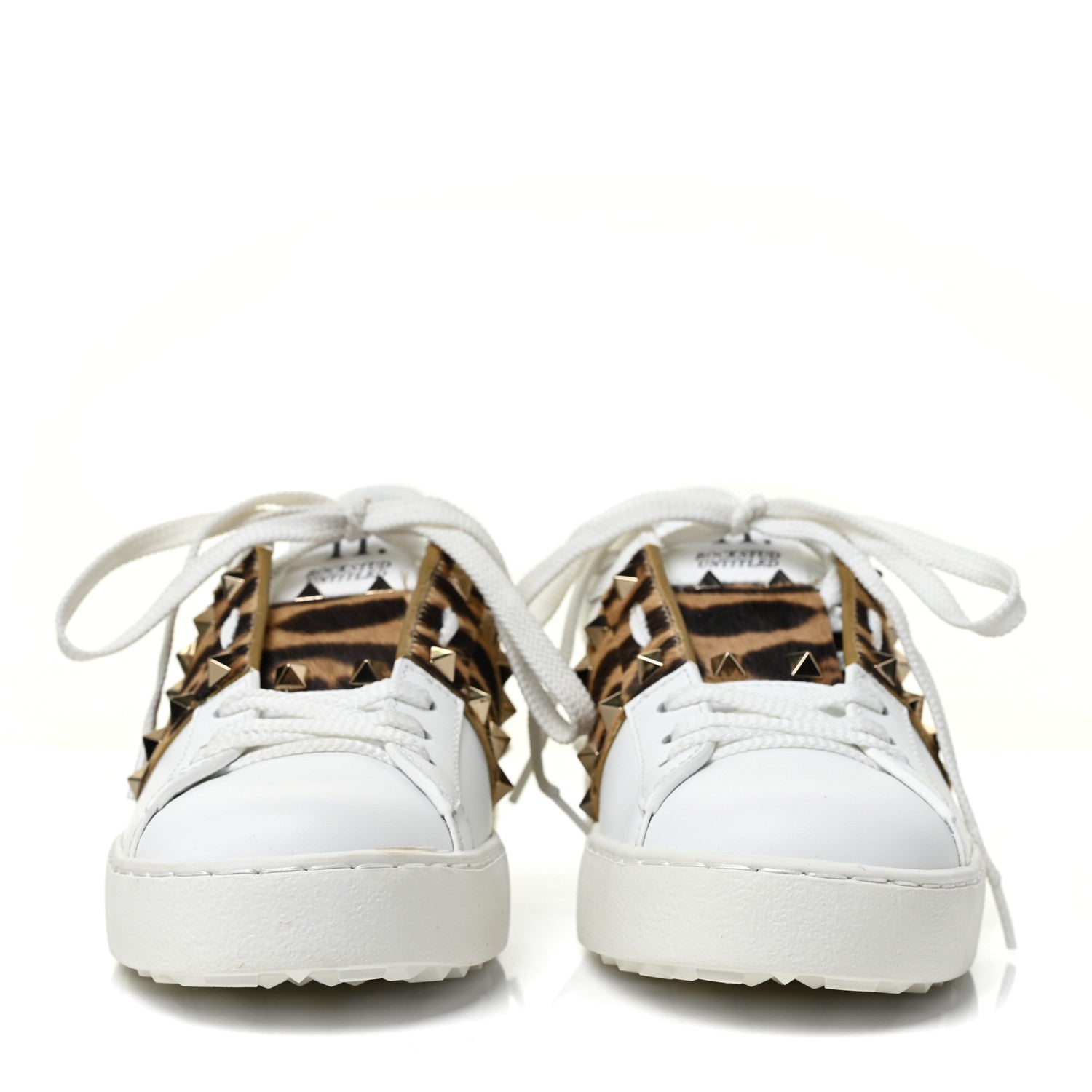 Valentino Garavani Calfskin Calf Hair Untitled Rockstud Open Sneakers 37.5 Bianco 2 of 8