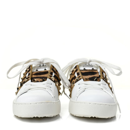 Valentino Garavani Calfskin Calf Hair Untitled Rockstud Open Sneakers 37.5 Bianco 2 of 8