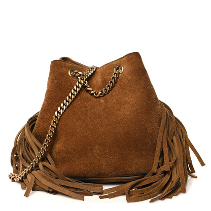 Saint Laurent Suede Calfskin Fringe Baby Emmanuelle Bucket Light Ochre 1 of 12