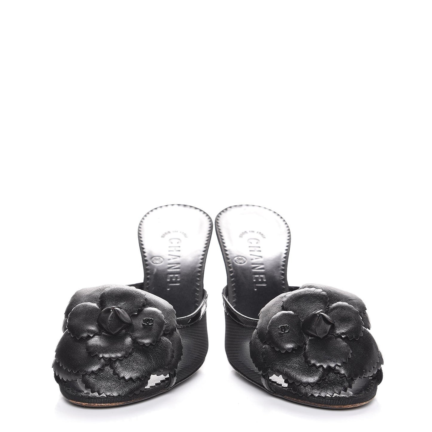 Lambskin Mesh Camellia Mules 38 Black