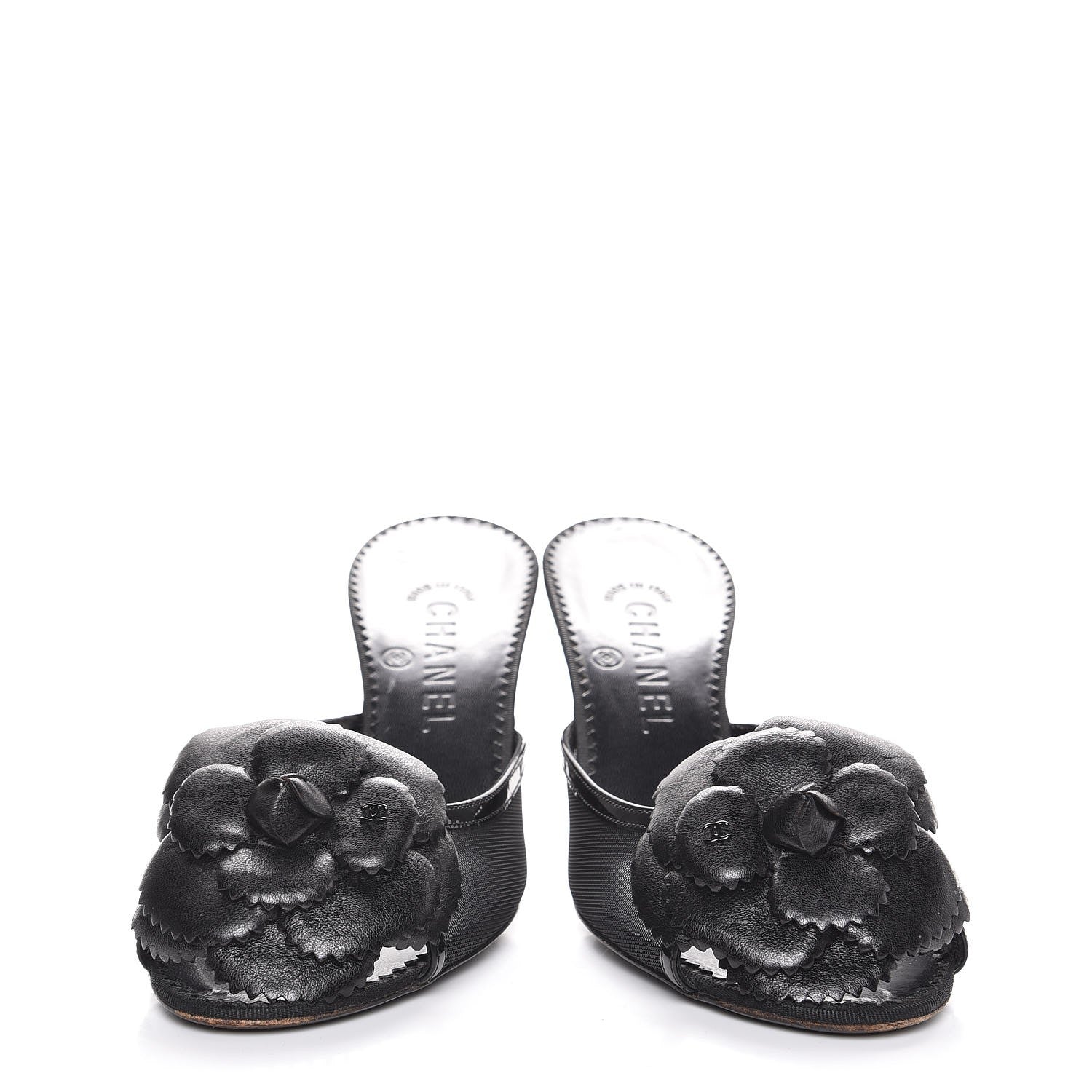 Chanel Lambskin Mesh Camellia Mules 38 Black 6 of 12